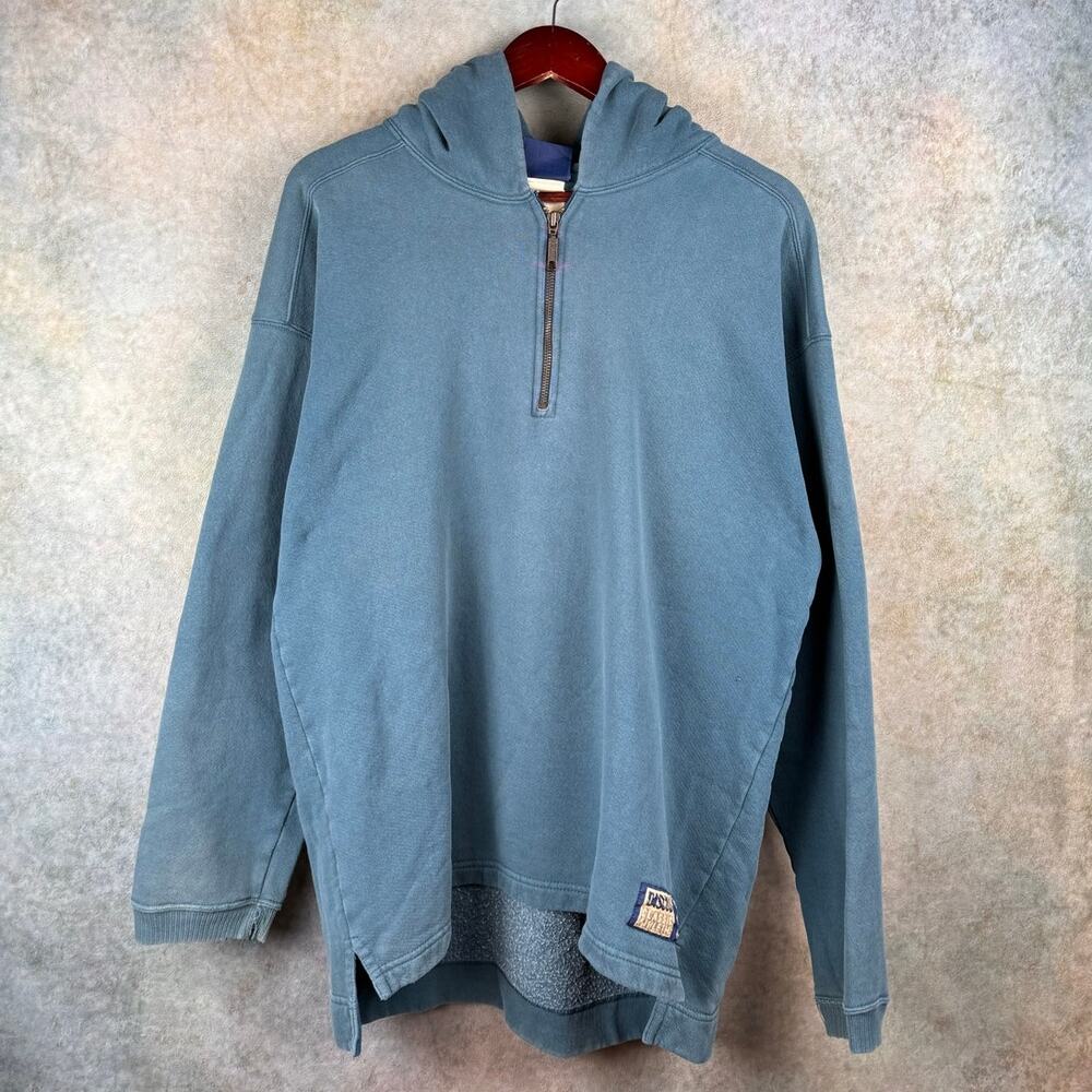 VTG 90s Blank Hoodie Sweatshirt Discuss Athletic Mens Sz M Oversized Q Zip Blue